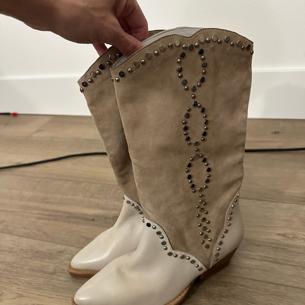 Free People Jaxon Studded western boots leather suede 37 women’s 6.5 New white - Picture 4 of 15